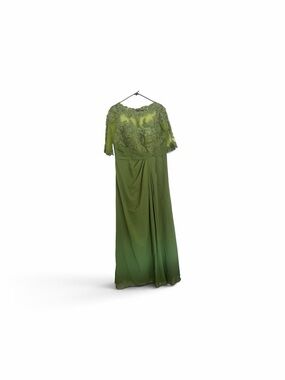 Elegant Green Lace Overlay Evening Gown
